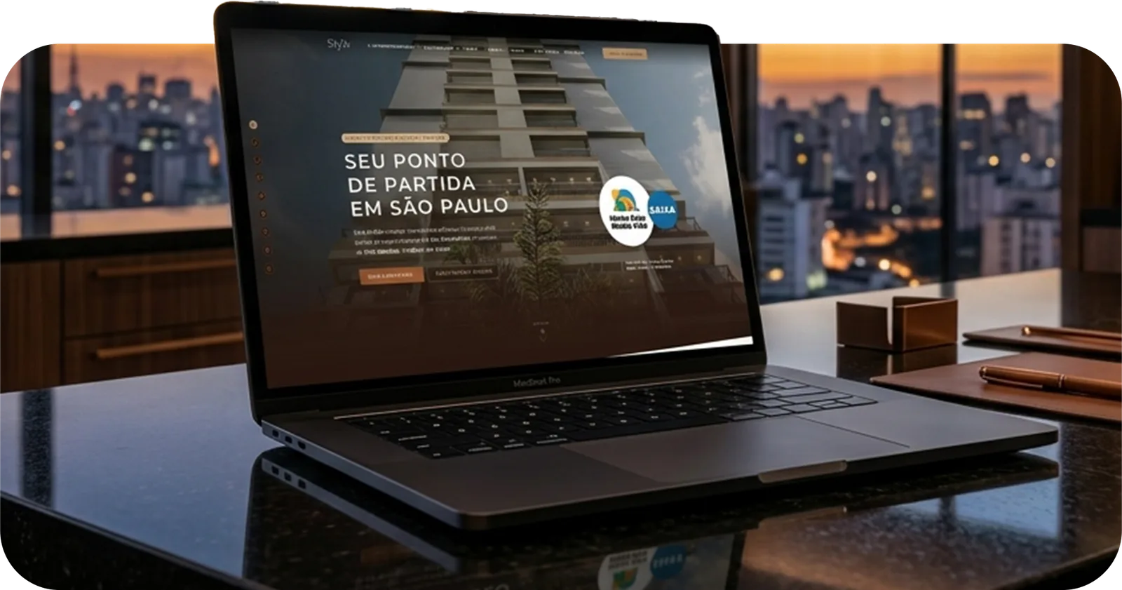 Site do empreendimento Stylo VM aberto em um notebook, com a página de apresentação do lançamento em São Paulo